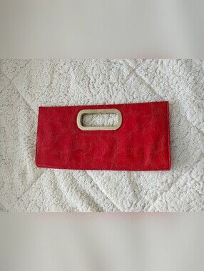 Giannini Red Women's Wide Fashion Clutch Purse with Gold Accent